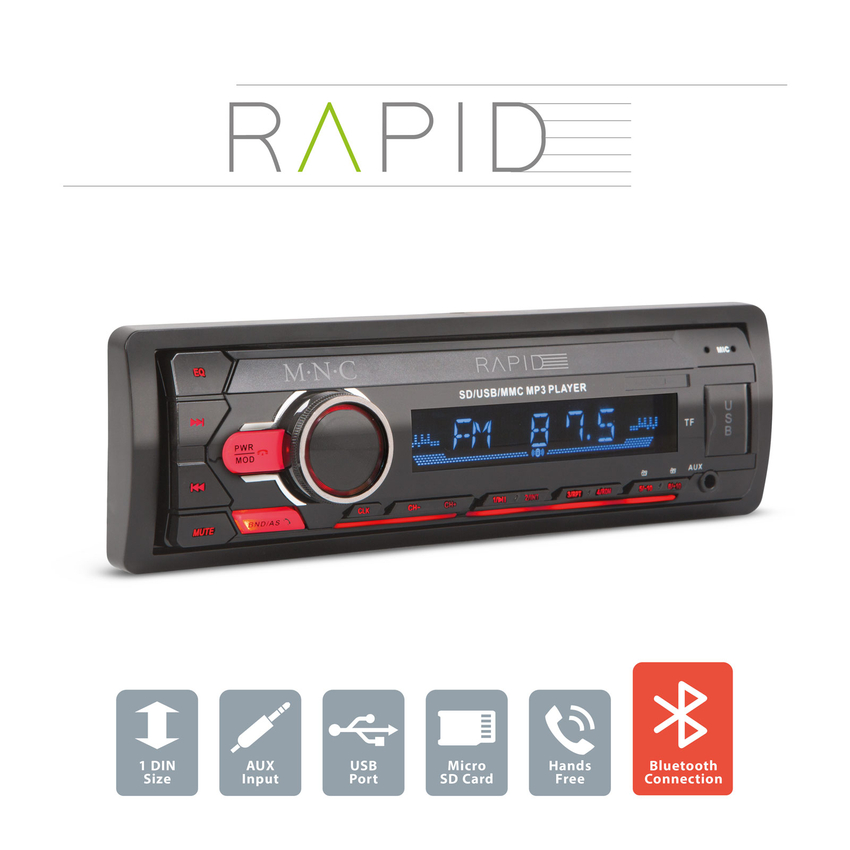 Player auto „rapid” - 1 din - 4 x 50 w - bt - mp3 - aux - sd - usb