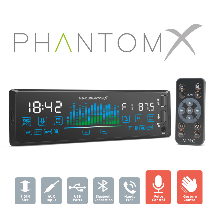 Player auto „phantomx” - 1 din - 4 x 50 w - versiune gestuala - bt - mp3 - aux - usb